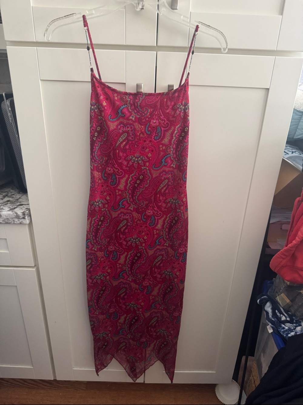 90s Red Paisley Slip Dress with Spaghetti Straps